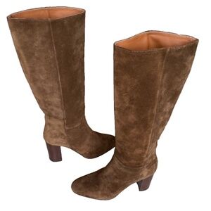 MINELLI Italian Chunky Heel Tall Suede Boots; Brown; Women's Size 38 EU/ 7.5 US